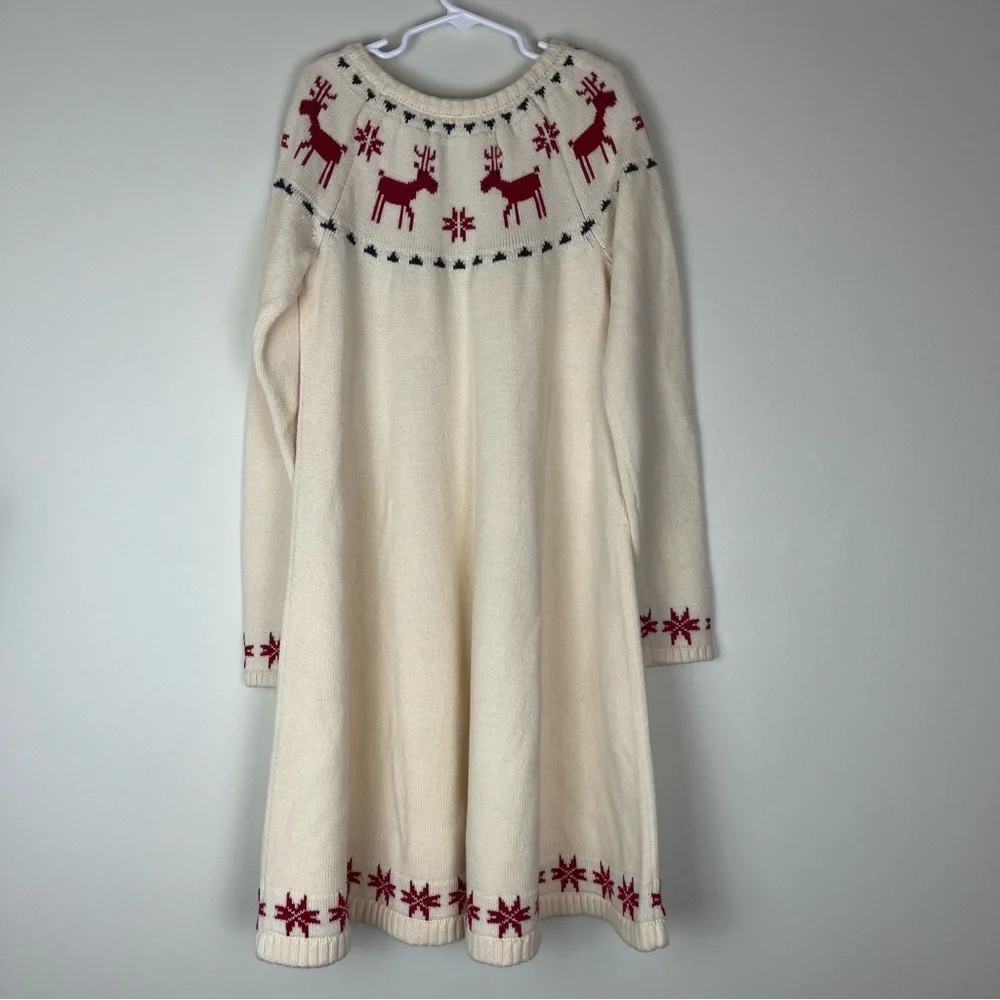 Hanna Andersson Dear Deer Fair Isle Reindeer Christmas Sweater Dress size 10
